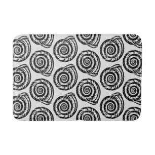 Spiral Seashell Block Print, Black and White Bath Mat