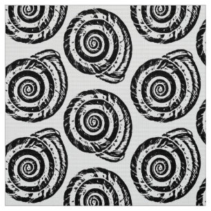 Spiral Seashell Block Print, Black and White Fabric
