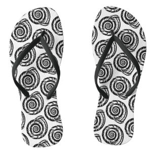 Spiral Seashell Block Print, Black and White Thongs