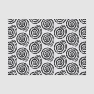 Spiral Seashell Block Print, Black and White Tissue Paper