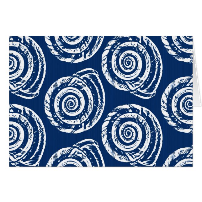Spiral Seashell Block Print, Cobalt Blue and White (Front Horizontal)