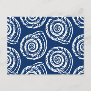 Spiral Seashell Block Print, Cobalt Blue and White Postcard