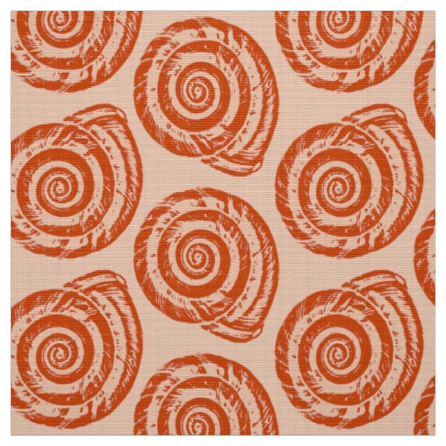 Spiral Seashell Block Print, Coral Orange Fabric (Swatch)