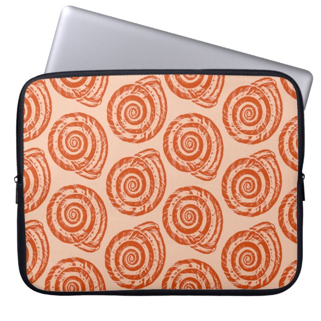 Spiral Seashell Block Print, Coral Orange Laptop Sleeve (Front)