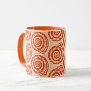 Spiral Seashell Block Print, Coral Orange Mug