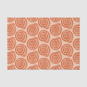 Spiral Seashell Block Print, Coral Orange Tissue Paper