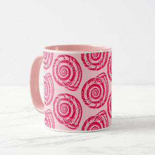 Spiral Seashell Block Print, Coral Pink & Fuchsia Mug