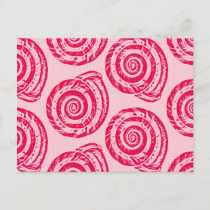 Spiral Seashell Block Print, Coral Pink & Fuchsia Postcard