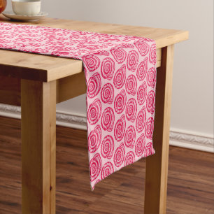 Spiral Seashell Block Print, Coral Pink & Fuchsia  Short Table Runner