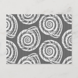Spiral Seashell Block Print, Grey / Grey and White Postcard