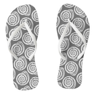 Spiral Seashell Block Print, Grey / Grey and White Thongs