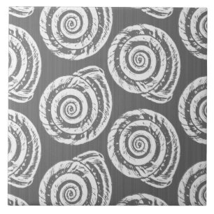 Spiral Seashell Block Print, Grey / Grey and White Tile