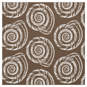 Spiral Seashell Block Print,Taupe Tan and Cream Fabric