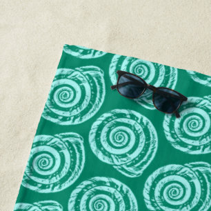 Spiral Seashell Block Print, Turquoise and Aqua Beach Towel