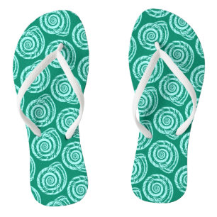 Spiral Seashell Block Print, Turquoise and Aqua Thongs