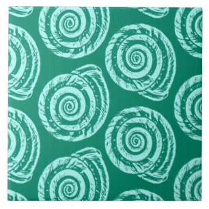 Spiral Seashell Block Print, Turquoise and Aqua Tile