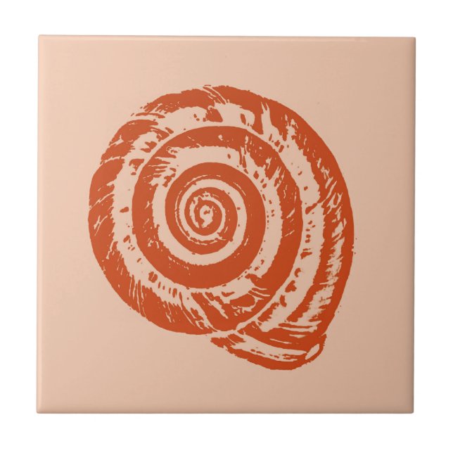 Spiral Seashell, Light Coral Orange Ceramic Tile (Front)