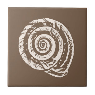 Spiral Seashell, Taupe Tan and Cream / Beige Ceramic Tile