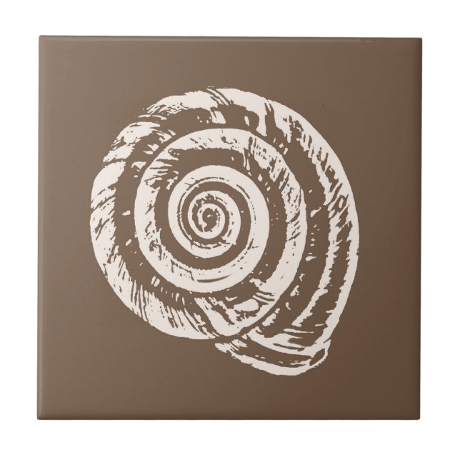 Spiral Seashell, Taupe Tan and Cream / Beige  Ceramic Tile (Front)