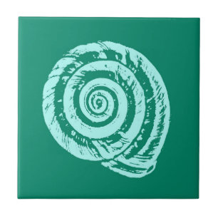 Spiral Seashell, Turquoise and Aqua Ceramic Tile