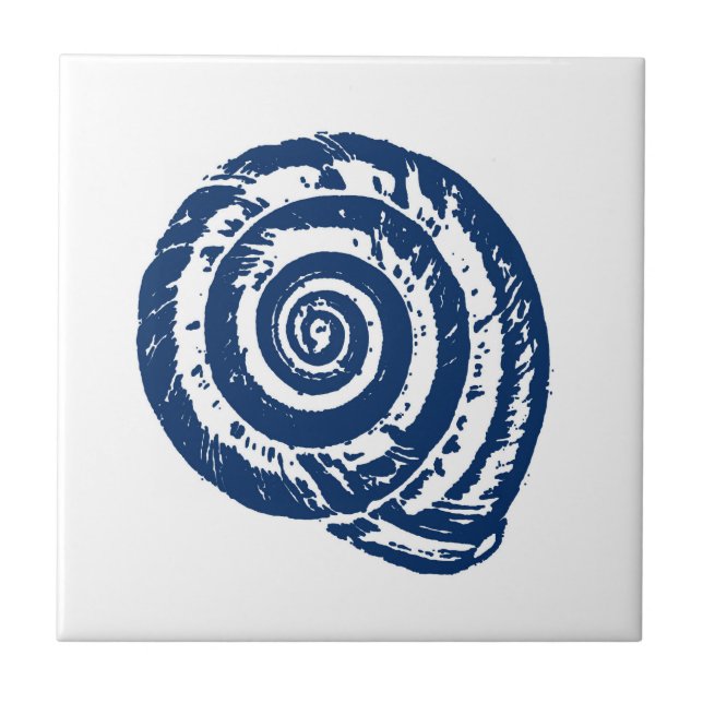 Spiral Seashell, White and Cobalt Blue Ceramic Tile (Front)