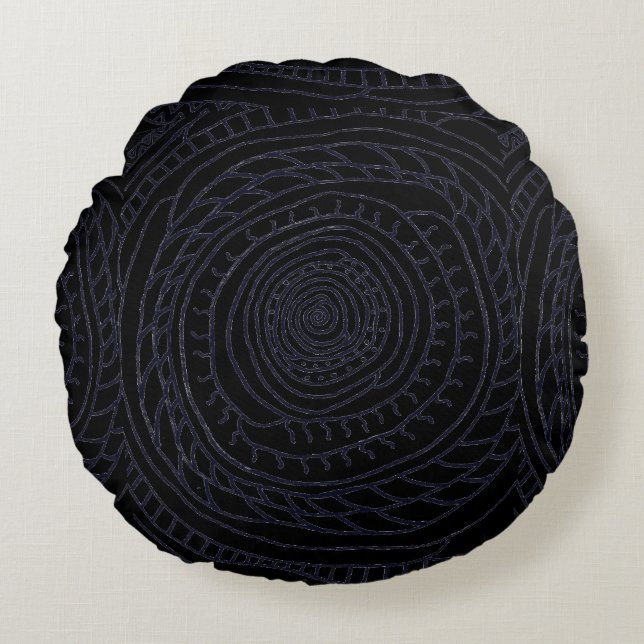 Spiral Sun Round Pillow (Black and Blue Edition) (Front)