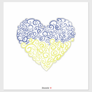 Spiral swirls mehandi heart Ukrainian flag colours