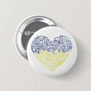 Spiral swirls mehandi heart Ukrainian flag colours 6 Cm Round Badge