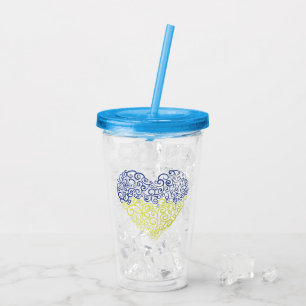 Spiral swirls mehandi heart Ukrainian flag colours Acrylic Tumbler