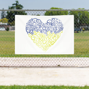 Spiral swirls mehandi heart Ukrainian flag colours Banner