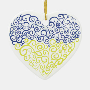 Spiral swirls mehandi heart Ukrainian flag colours Ceramic Ornament