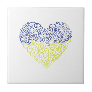 Spiral swirls mehandi heart Ukrainian flag colours Ceramic Tile