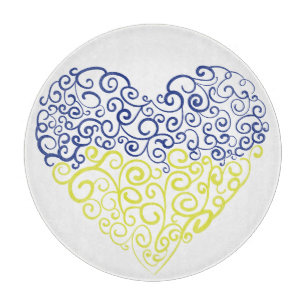 Spiral swirls mehandi heart Ukrainian flag colours Cutting Board