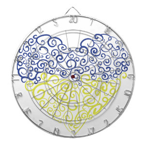 Spiral swirls mehandi heart Ukrainian flag colours Dartboard