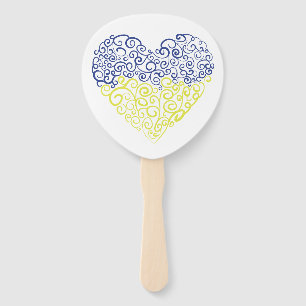 Spiral swirls mehandi heart Ukrainian flag colours Hand Fan