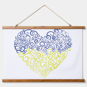 Spiral swirls mehandi heart Ukrainian flag colours Hanging Tapestry