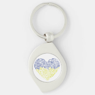 Spiral swirls mehandi heart Ukrainian flag colours Key Ring
