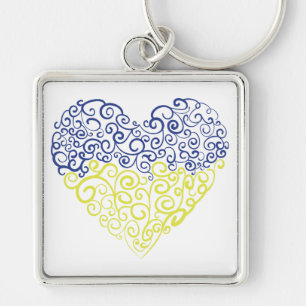 Spiral swirls mehandi heart Ukrainian flag colours Key Ring