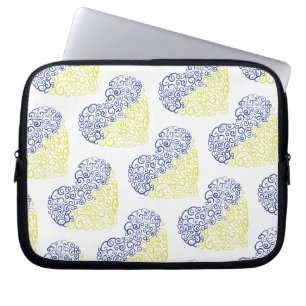 Spiral swirls mehandi heart Ukrainian flag colours Laptop Sleeve