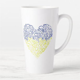 Spiral swirls mehandi heart Ukrainian flag colours Latte Mug