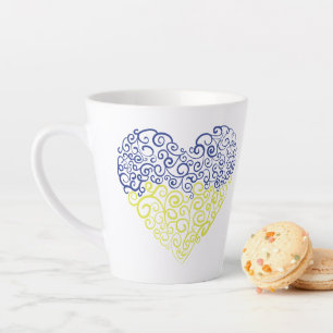 Spiral swirls mehandi heart Ukrainian flag colours Latte Mug