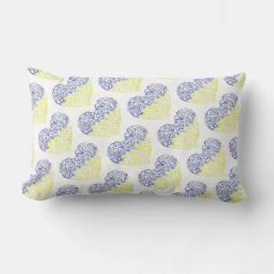Spiral swirls mehandi heart Ukrainian flag colours Lumbar Cushion