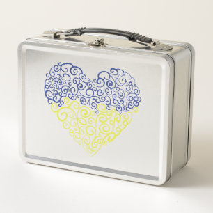 Spiral swirls mehandi heart Ukrainian flag colours Metal Lunch Box