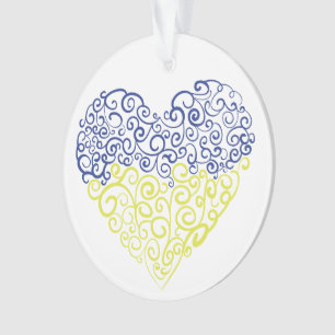 Spiral swirls mehandi heart Ukrainian flag colours Ornament