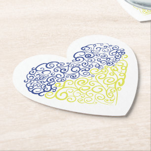 Spiral swirls mehandi heart Ukrainian flag colours Paper Coaster