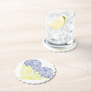 Spiral swirls mehandi heart Ukrainian flag colours Paper Coaster