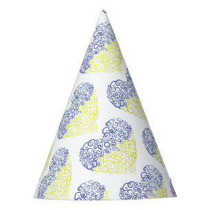 Spiral swirls mehandi heart Ukrainian flag colours Party Hat