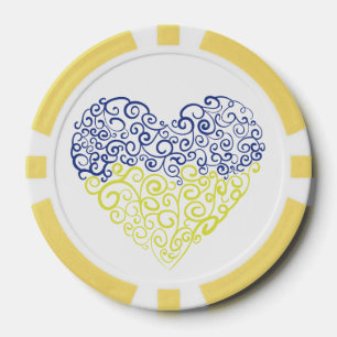 Spiral swirls mehandi heart Ukrainian flag colours Poker Chips