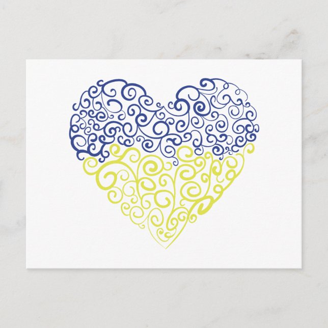 Spiral swirls mehandi heart Ukrainian flag colours Postcard (Front)