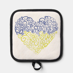 Spiral swirls mehandi heart Ukrainian flag colours Pot Holder